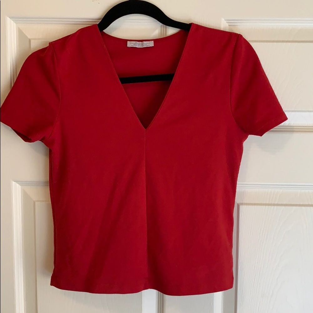 Zara Red V-neck Crop Top
